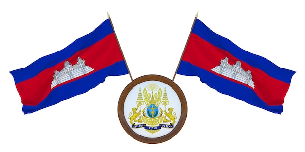 National flag and the coat of arms of Cambodia Background for editors and designers National holiday 3D illustration