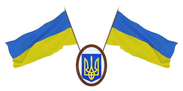 National Flag and the coat of arms of Ukraine Background for editors and designers National holiday 3D illustration