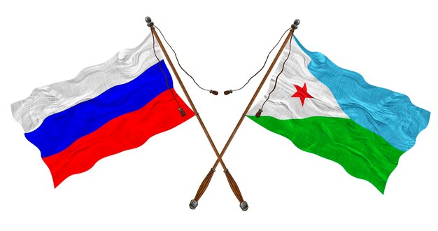 National flag of Djibouti and Russia Background for designers