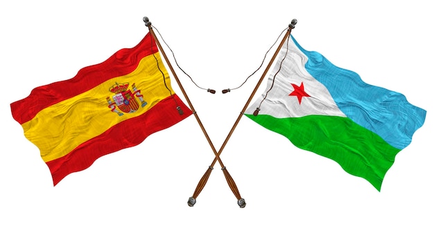 National flag of Djibouti and Spain Background for designers