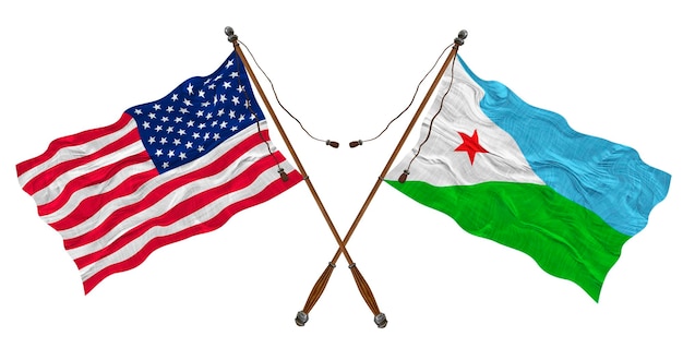 National flag of Djibouti and United States of America Background for designers