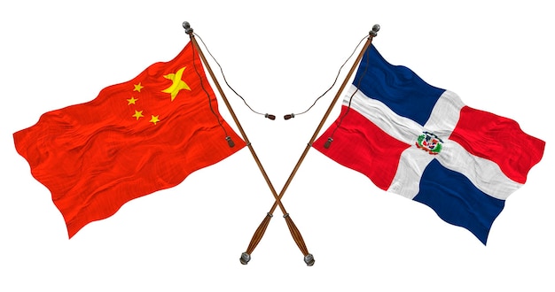 National flag of Dominican Republic and China Background for designers