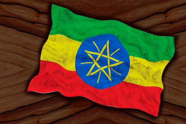 에티오피아의 국기와 함께 에티오피아 배경의 국기