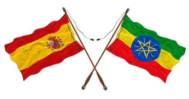 National flag of Ethiopia and Spain Background for designers