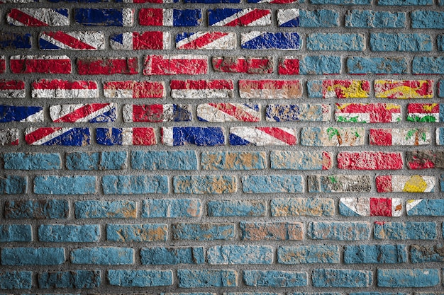 National flag of Fiji on an old brick wall