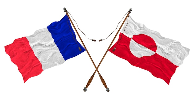 National flag of Greenland and France Background for designers