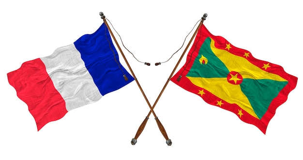 デザイナーのためのグレナダとフランスの背景の国旗