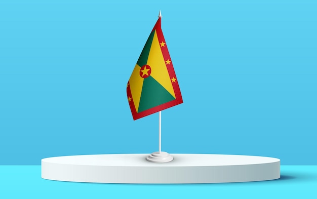 The National flag of grenada on a podium and blue backkground.