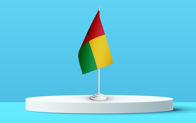 The National flag of guinea bissau on a podium and blue backkground.