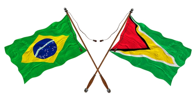 National flag of Guyana and Brazil Background for designers