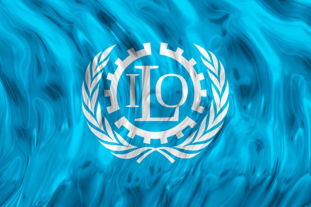 ILO の国旗と ILO の背景の国旗