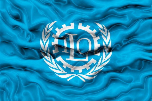 ILO の国旗と ILO の背景の国旗
