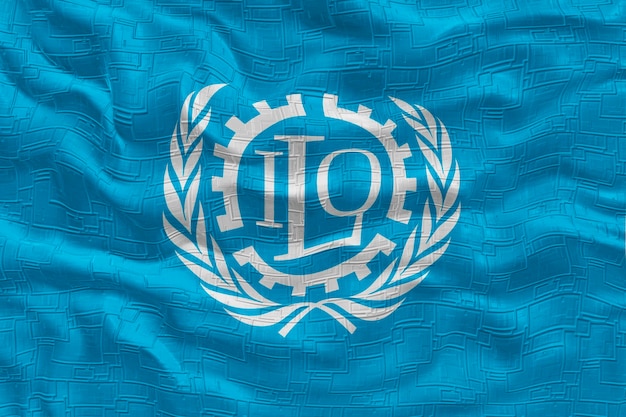 ILO の国旗と ILO の背景の国旗