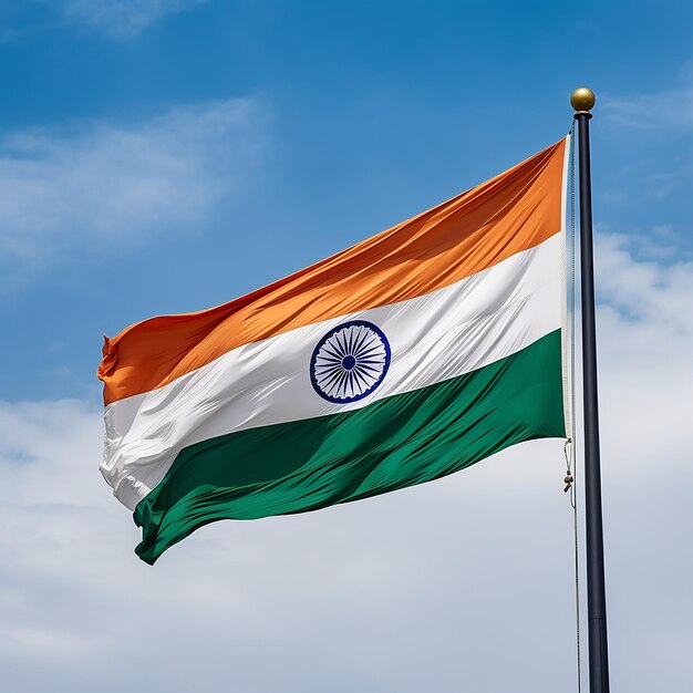 The National Flag of India flying high on a pole with pride generated by AI