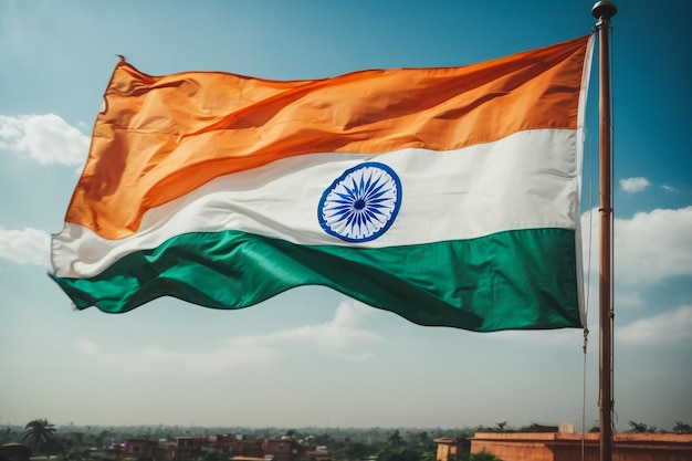 Национальный флаг Индии представляет собой горизонтальный прямоугольный трехцветный флаг глубокого шафрана белого и зеленого цвета с t