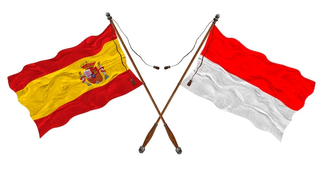 National flag of indonesia and Spain Background for designers