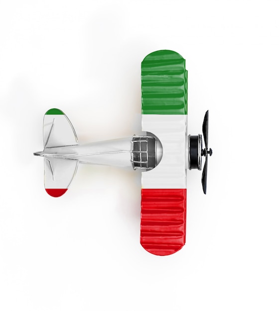 Photo national flag of iran travel metal toy plane isolated on white