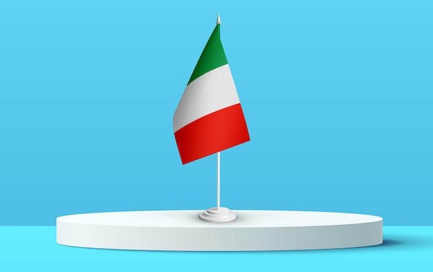 The National flag of italy on a podium and blue backkground.