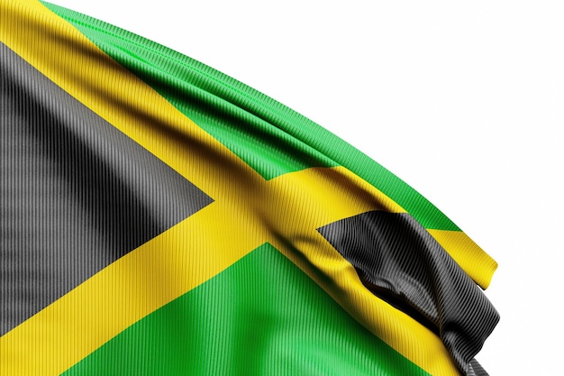 The national flag of Jamaica from textiles on pole soft focus 3D illustration