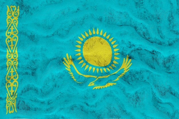 カザフスタンの国旗と背景のカザフスタンの国旗