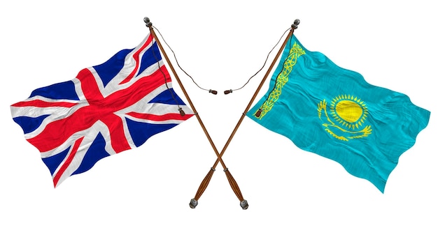 カザフスタンの国旗と背景のカザフスタンの国旗