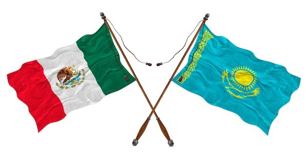 National flag of Kazakhstan and Mexico Background for designers