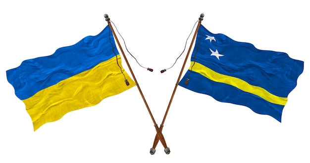 National flag of Kuracao and Ukraine Background for designers