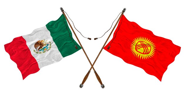 National flag of Kyrgyzstan and Mexico Background for designers