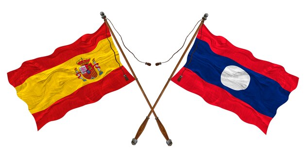デザイナーのためのラオスとスペインの背景の国旗