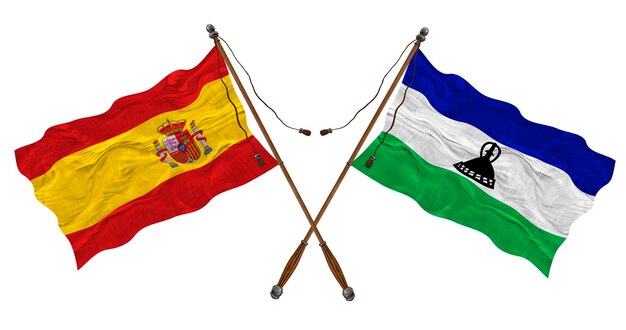 National flag of Lesotho and Spain Background for designers