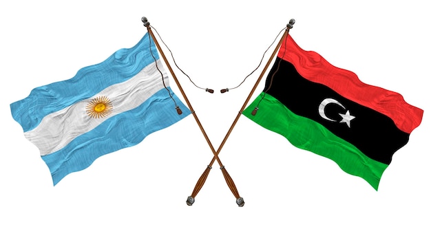 National flag of Libya and Argentina Background for designers