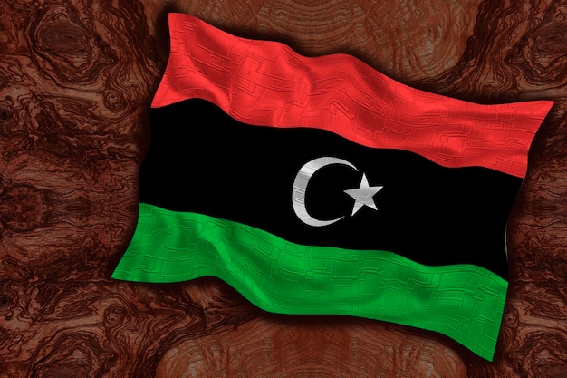 리비아의 국기와 함께 리비아 배경의 국기