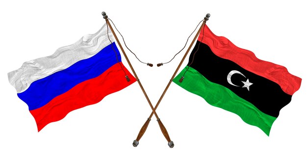 デザイナーのためのリビアとロシアの背景の国旗