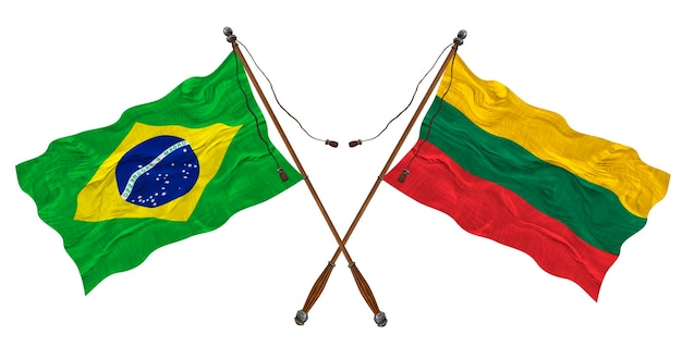 National flag of Lithuania and Brazil Background for designers