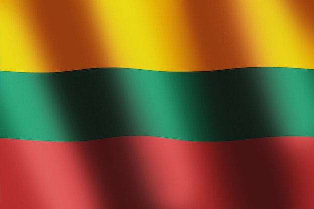 リトアニアの国旗 リトアニアの国旗は、黄緑と赤の水平三色旗で、バナーまたは背景に滑らかな風の波があります リトアニアの国のシンボル 旗に波紋