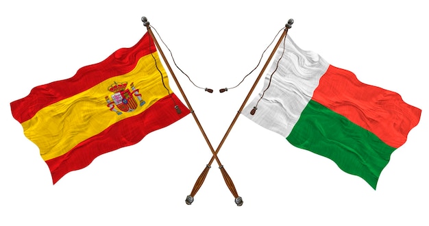 National flag of Madagascar and Spain Background for designers