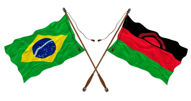 National flag of Malawi and Brazil Background for designers