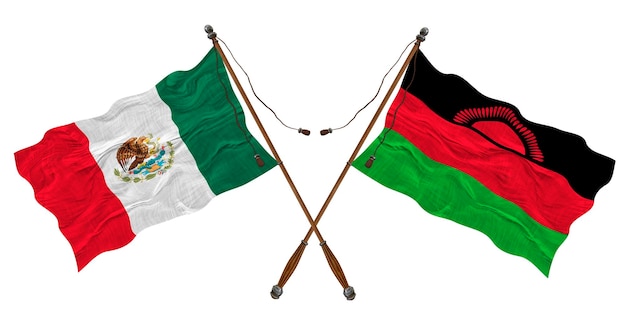 National flag of Malawi and Mexico Background for designers