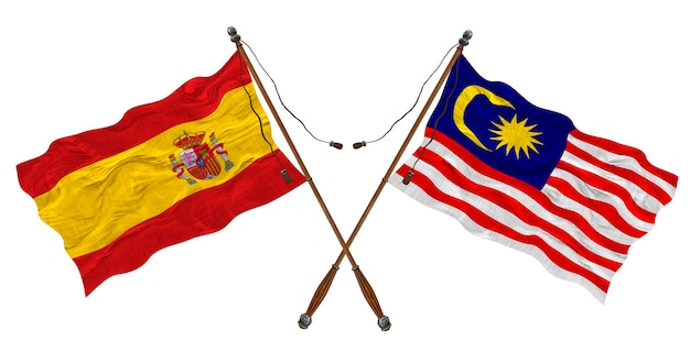 National flag of Malaysia and Spain Background for designers