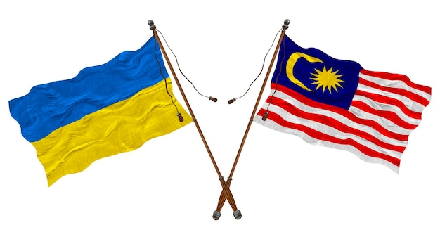 National flag of Malaysia and Ukraine Background for designers