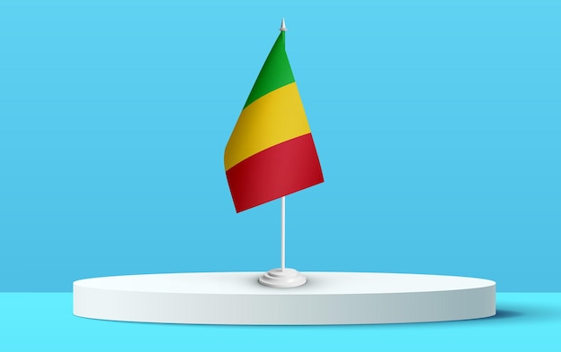 The National flag of mali on a 3D podium and blue backkground.