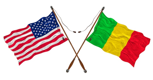 National flag of Mali and United States of America Background for designers