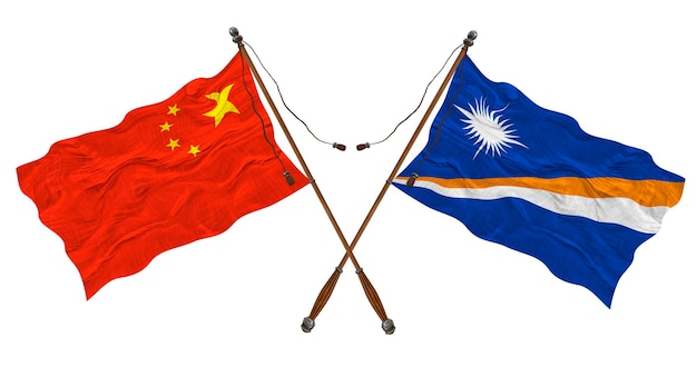 National flag of Marshall islands and China Background for designers