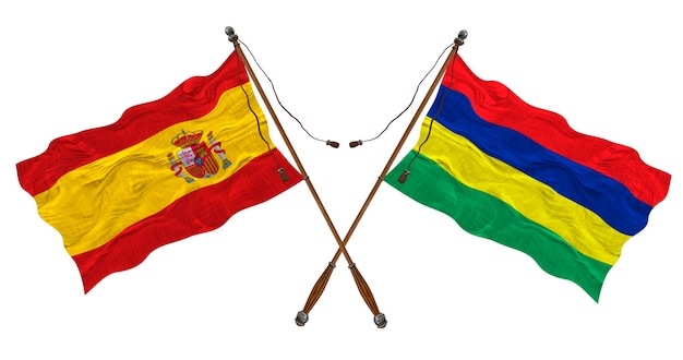 National flag of Mauritius and Spain Background for designers