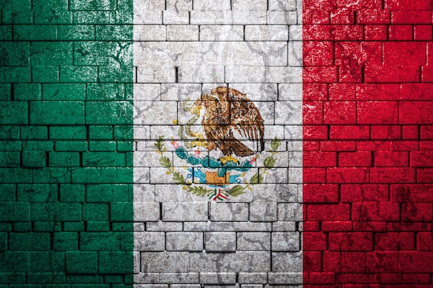 National flag of Mexico on brick wall background.