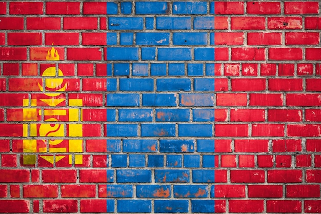 National flag of the Mongolia on a grunge brick background