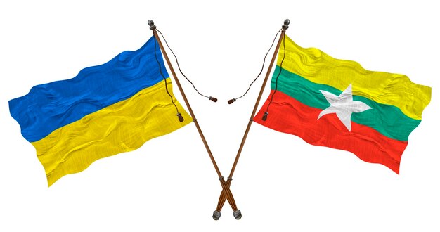 National flag of Myanmar and Ukraine Background for designers