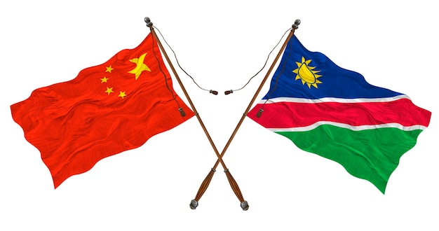 Photo national flag of namibia and china background for designers