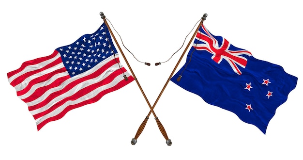 National flag of New Zealand and United States of America Background for designers