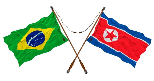 National flag of North Korea and Brazil Background for designers